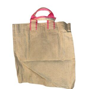 mayle adorable natural cotton canvas neon SPRING pink handles tote bag